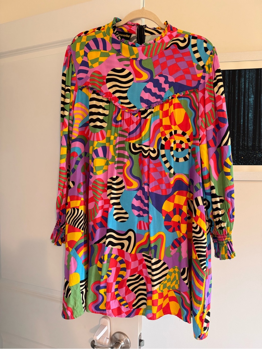 Nooworks - Party Time - Vibrant Multicolor Abstract Print Long-Sleeve Dress